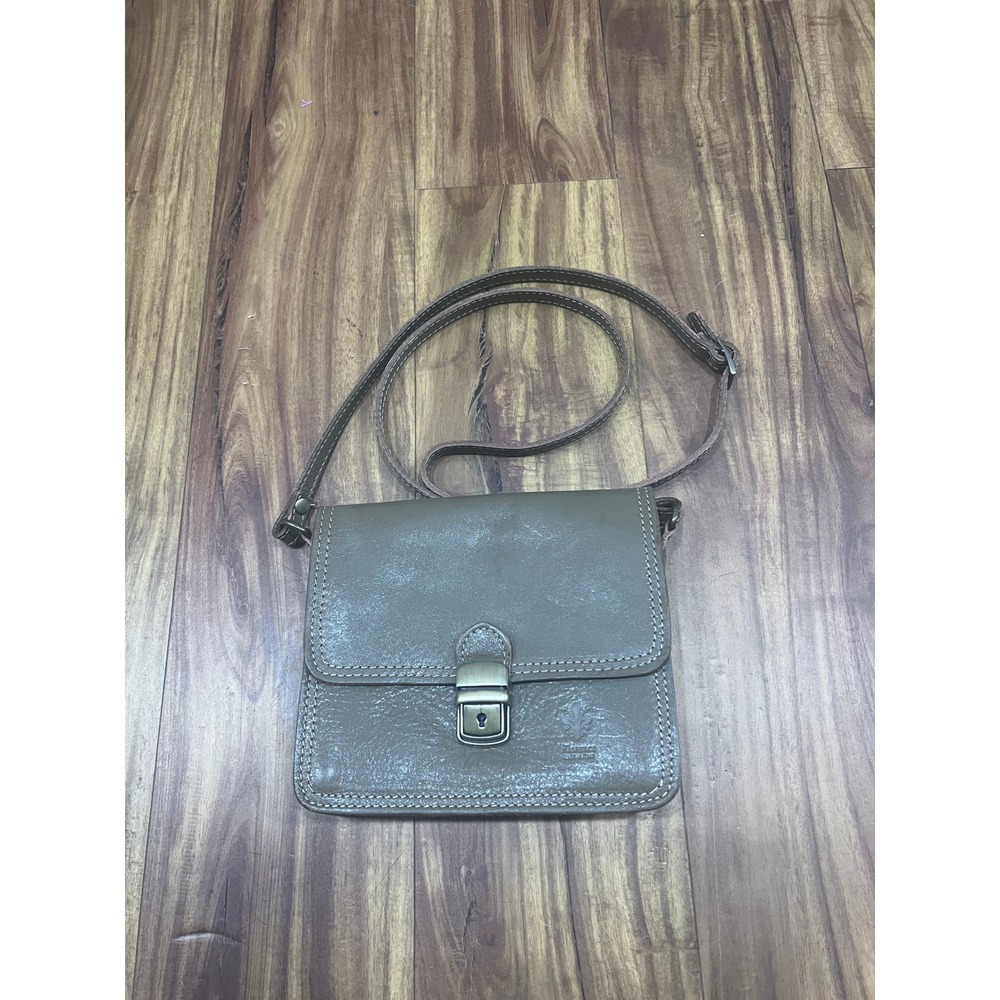 Florence Italy Leather Crossbody Bag Taupe Olive Green Accordion Messenger Small